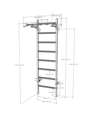Drabinka gimnastyczna drewniano metalowa z drążkiem benchk 221b