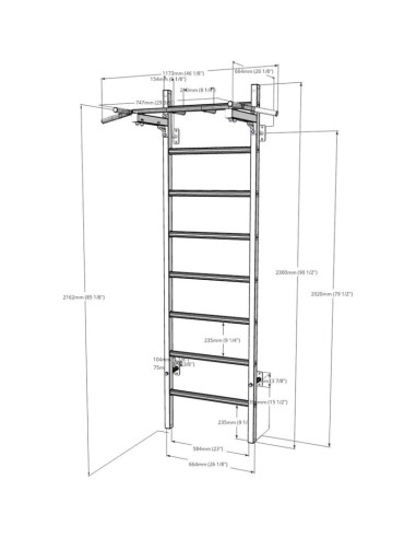 Drabinka gimnastyczna drewniano metalowa z drążkiem benchk 221w