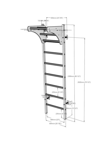 Drabinka gimnastyczna drewniano metalowa na 4 uchwyty z drewnianym drążkiem benchk 211w