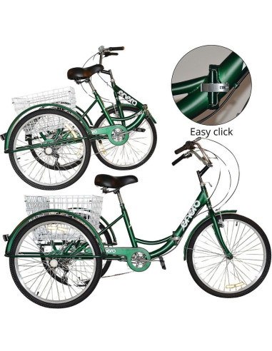 Rower 3-kołowy składany 24 zielony shimano 7-biegowy