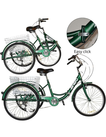 Rower 3-kołowy składany 24 zielony shimano 7-biegowy