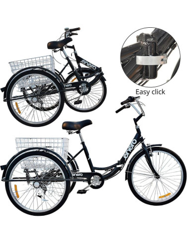 Rower 3-kołowy składany 24 czarny shimano 7-biegowy