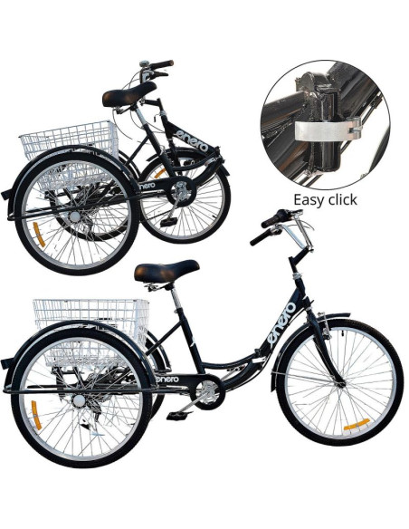 Rower 3-kołowy składany 24 czarny shimano 7-biegowy