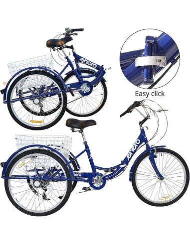 Rower 3-kołowy składany 24 granatowy shimano 7-biegowy