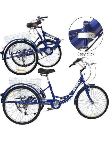 Rower 3-kołowy składany 24 granatowy shimano 7-biegowy