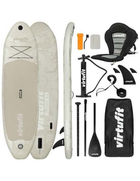 Virtufit deska sup cruiser 305 - piaskowy beż - z siedzeniem kajakowym, akcesoriami i torbą do nosze
