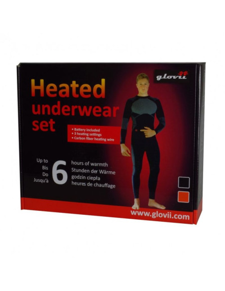 Glovii ogrzewany zestaw bielizny termoaktywnej bluza i spodnie, rozmiar m, pomarańczowy, baterie i ładowarka w zestawie, gxrm