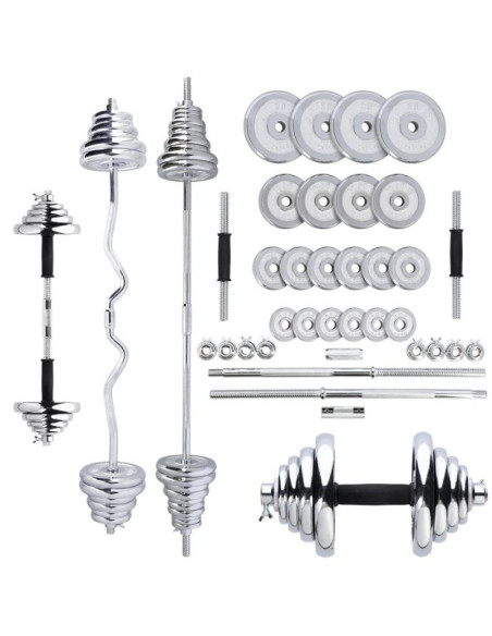 Zestaw ciężarów 3w1 hms stc55 (sztangielki, sztanga prosta i łamana) chromowane w walizce 55kg