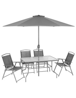 Zestaw mebli ogrodowych stół 4 krzesła i parasol szary 2