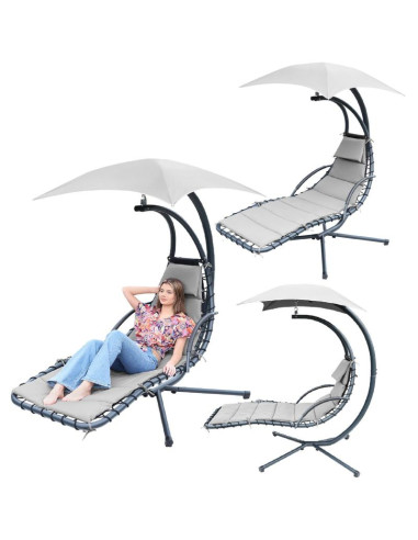 Huśtawka fotel bujany z parasolem lizbona szara