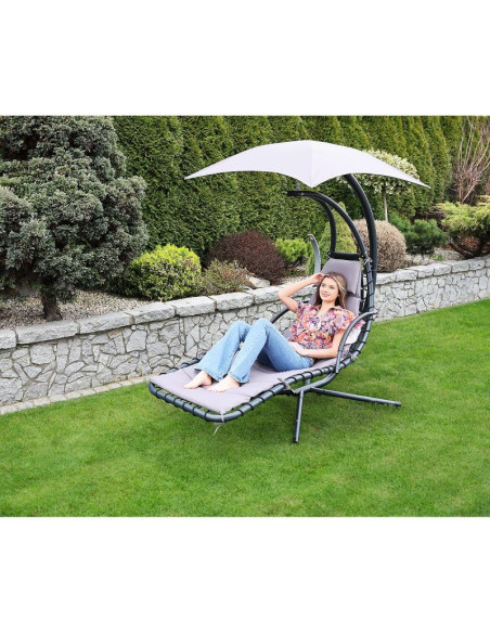 Huśtawka fotel bujany z parasolem lizbona szara