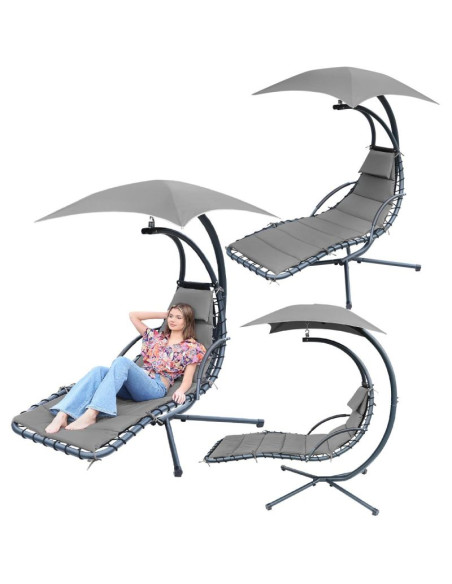 Huśtawka fotel bujany z parasolem lizbona ciemno szara