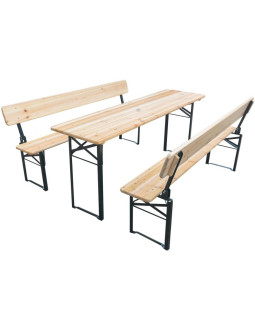 Zestaw piknikowy barowy drewniany stół i 2 ławki ze składanym oparciem