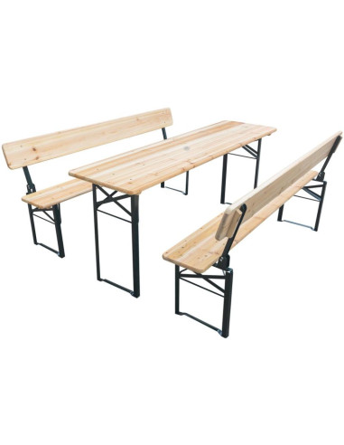 Zestaw piknikowy barowy drewniany stół i 2 ławki ze składanym oparciem