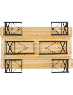 Zestaw piknikowy barowy drewniany stół i 2 ławki ze składanym oparciem 2