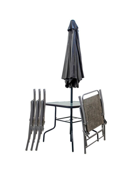 Zestaw mebli ogrodowych sydney stół 4 krzesła i parasol szary