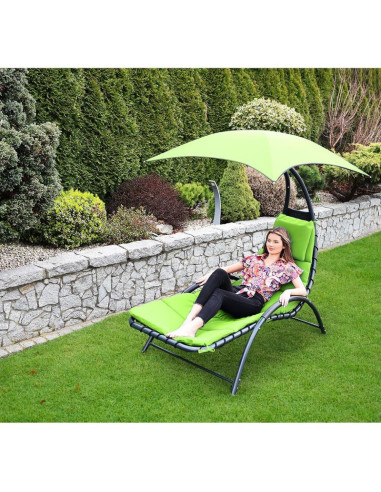 Leżak fotel z parasolem bergamo 200x125x180cm limonka