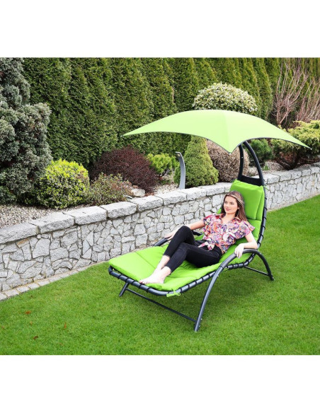 Leżak fotel z parasolem bergamo 200x125x180cm limonka