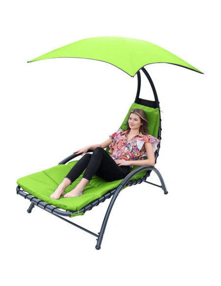 Leżak fotel z parasolem bergamo 200x125x180cm limonka
