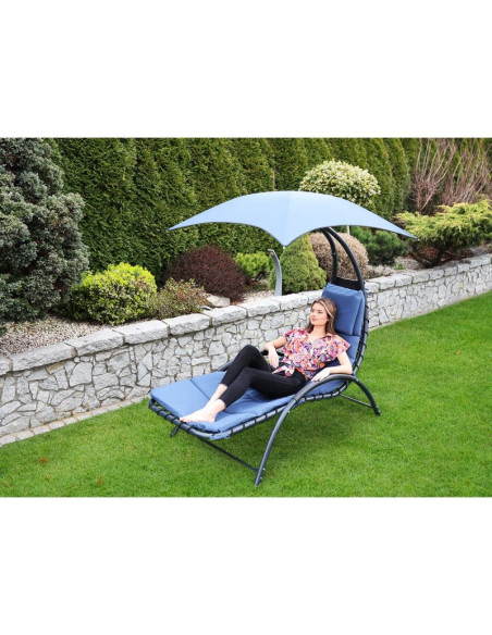 Leżak fotel z parasolem bergamo 200x125x180cm granat