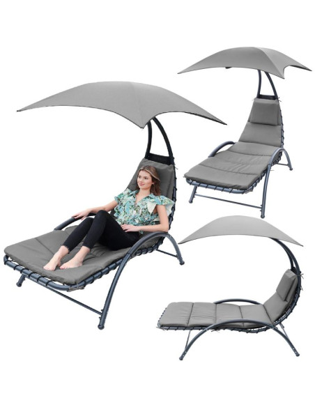 Leżak fotel z parasolem bergamo 200x125x180cm szary