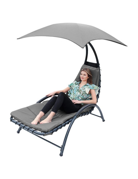 Leżak fotel z parasolem bergamo 200x125x180cm szary