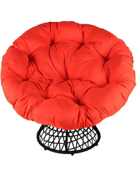 Fotel ogrodowy obrotowy 360 stopni z poduszką czerwoną