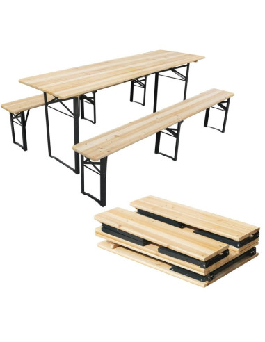 Zestaw piknikowy barowy drewniany stół i 2 ławki składany