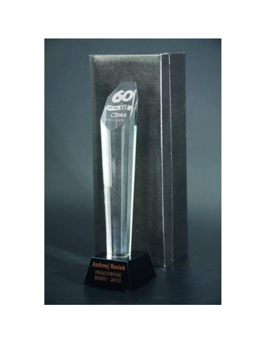 Trofeum szklane grawerowane z etui + wypełnienie farbą