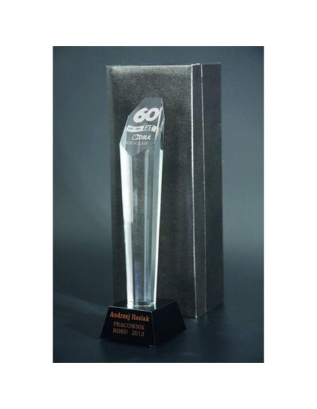 Trofeum szklane grawerowane z etui + wypełnienie farbą