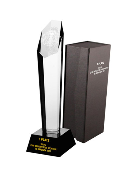 Trofeum szklane grawerowane z etui + wypełnienie farbą