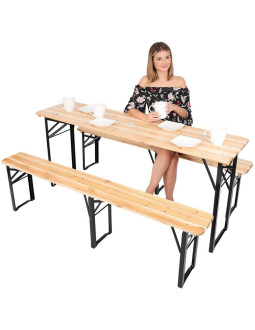 Zestaw piknikowy barowy drewniany stół i 2 ławki