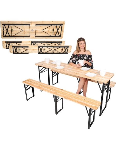 Zestaw piknikowy barowy drewniany stół i 2 ławki