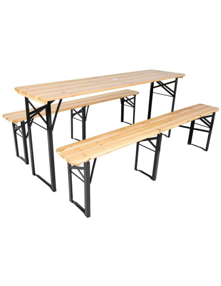 Zestaw piknikowy barowy drewniany stół i 2 ławki