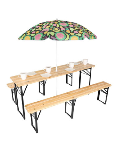 Zestaw piknikowy barowy drewniany stół i 2 ławki