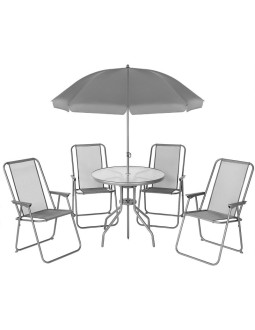 Zestaw mebli ogrodowych okrągły stół 4 krzesła i parasol ciemny szary 2