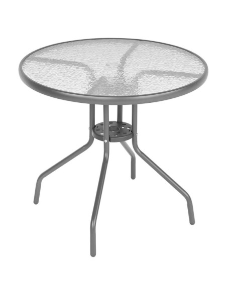 Zestaw mebli ogrodowych okrągły stół 4 krzesła i parasol ciemny szary