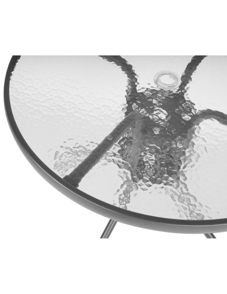 Zestaw mebli ogrodowych okrągły stół 4 krzesła i parasol ciemny szary