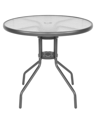 Zestaw mebli ogrodowych okrągły stół 4 krzesła i parasol ciemny szary