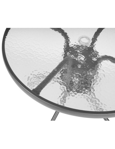 Zestaw mebli ogrodowych okrągły stół 4 krzesła i parasol ciemny szary