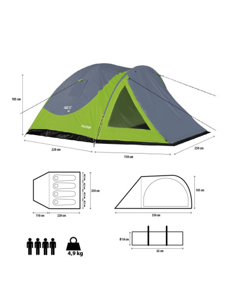 Nc6006 zielono-szary namiot kempingowy discovery nils camp