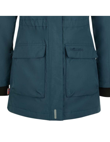 Kurtka z kapturem wodoodporna dziecięca trollkids girls alesund coat puchowa zimowa granatowa (301-142)