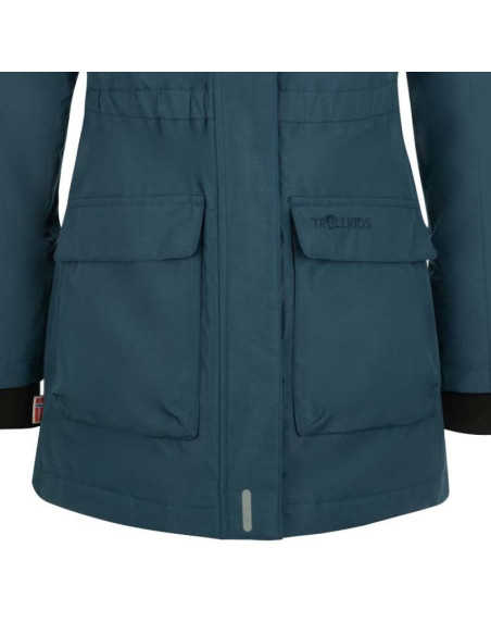 Kurtka z kapturem wodoodporna dziecięca trollkids girls alesund coat puchowa zimowa granatowa (301-142)