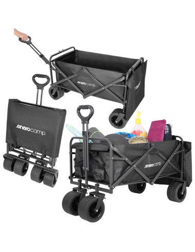 Wózek turystyczno plażowy deluxe składany 90x57x73-96cm z uchwytem czarny
