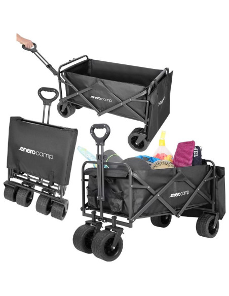 Wózek turystyczno plażowy deluxe składany 90x57x73-96cm z uchwytem czarny