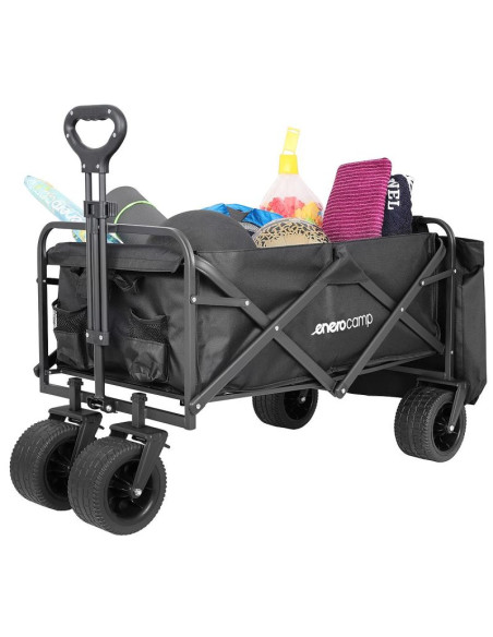 Wózek turystyczno plażowy deluxe składany 90x57x73-96cm z uchwytem czarny