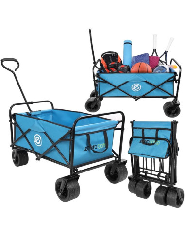 Wózek turystyczno plażowy deluxe składany 66x48x90cm z uchwytem niebieski