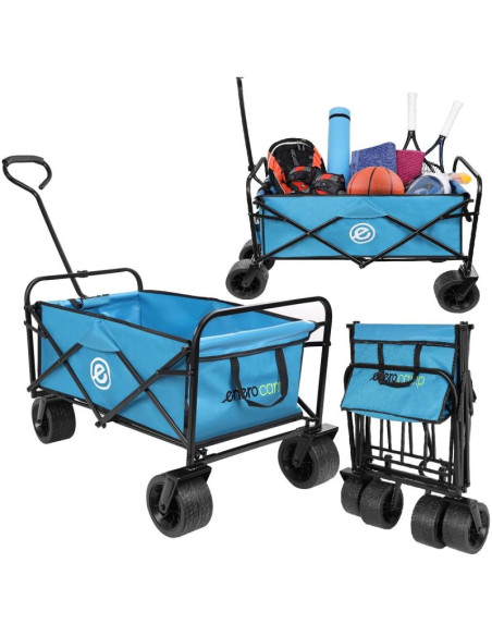 Wózek turystyczno plażowy deluxe składany 66x48x90cm z uchwytem niebieski