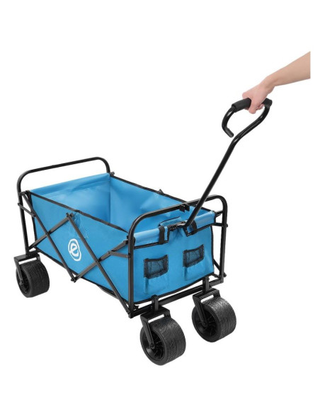 Wózek turystyczno plażowy deluxe składany 66x48x90cm z uchwytem niebieski