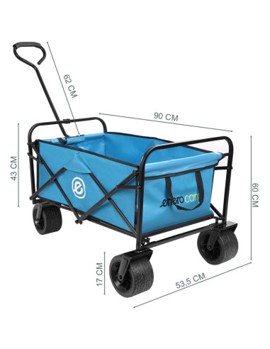 Wózek turystyczno plażowy deluxe składany 66x48x90cm z uchwytem niebieski